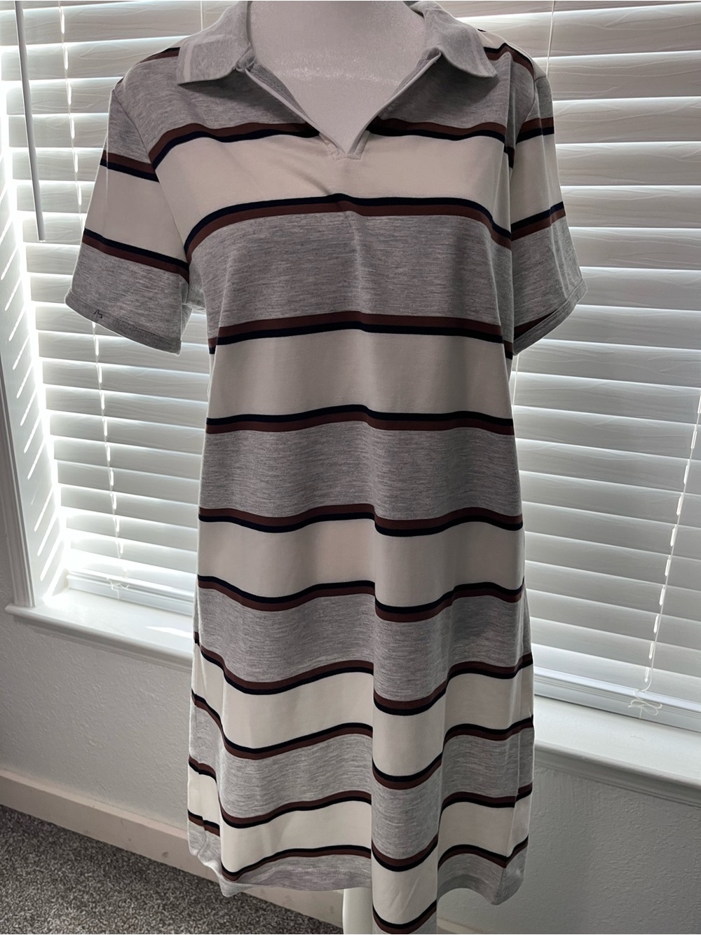 Fred David Striped Tunic Dress - Gray, White & Burgundy